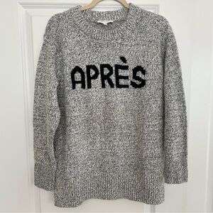 Apres Ski Oversized Grey, Black & White Marled Knit Crewneck Sweater- Lou & Grey